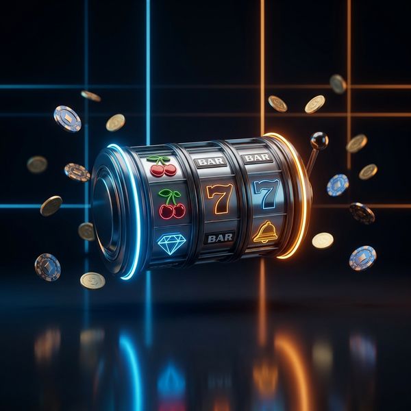 Slot-reel drum floating amid scattered gold coins
